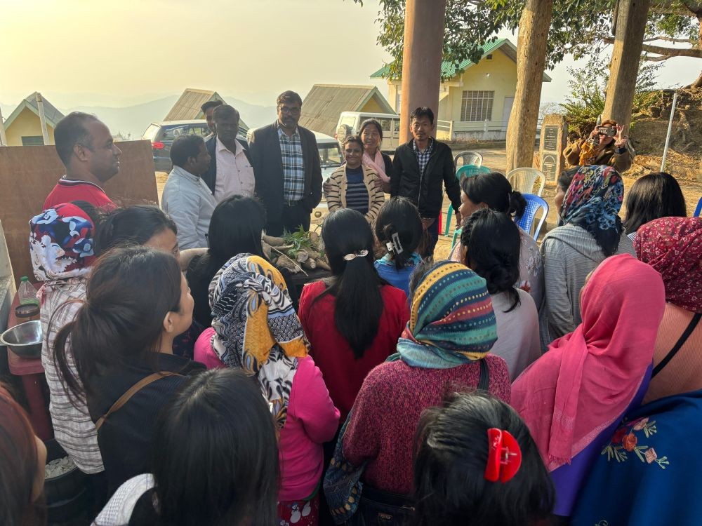 Officials and participants during the orientation cum field visit on tuber crops in Wokha on February 25.